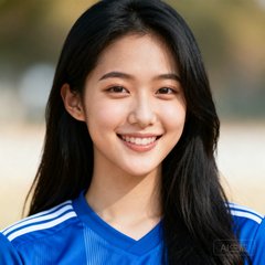 年轻女球迷李女士头像，长发穿球衣对着镜头微笑